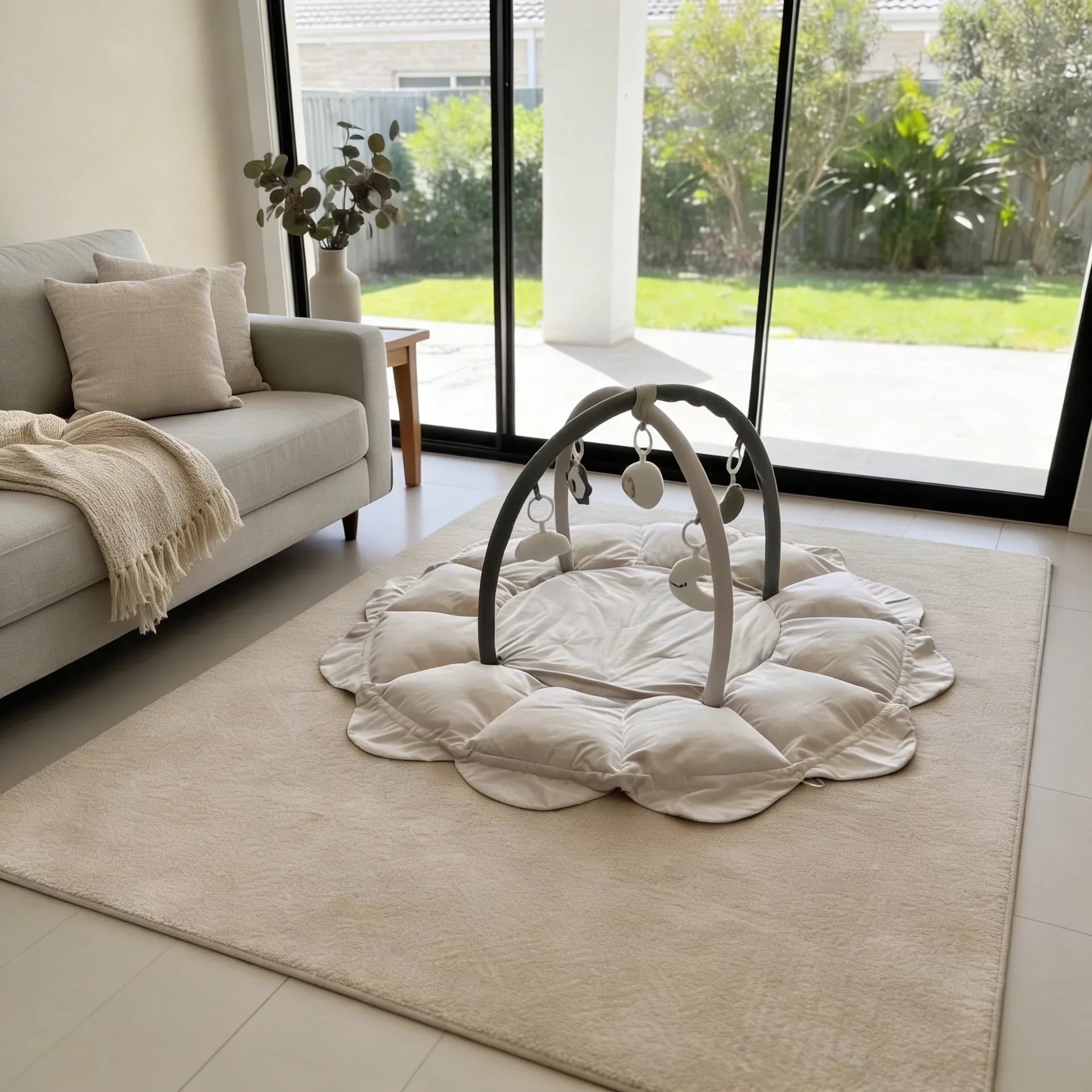 Lumee Novi baby play gym in a modern living room